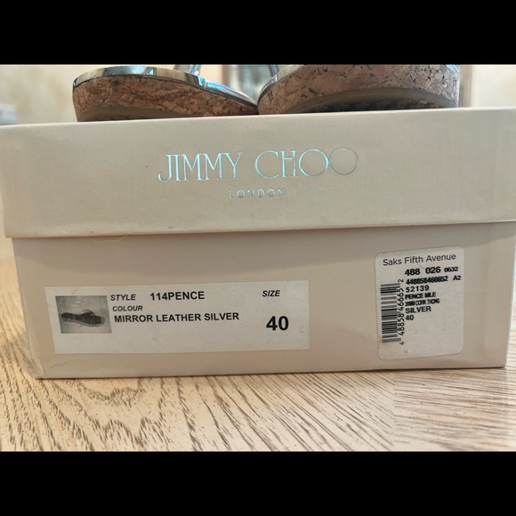 Jimmy Choo Silver Patent Cork Wedge Thong Sandals Flip Flops size 40 - Picture 4 of 6